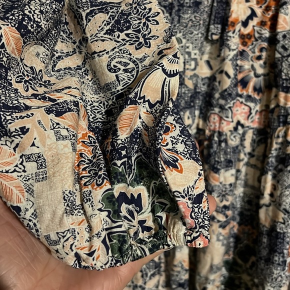 MOON RIVER Tiered Midi Dress Puff Sleeves Lined Bohemian Floral Print Size M - Picture 9 of 15